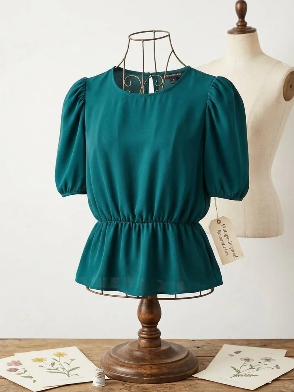 Banana Republic Peplum Blouse top XSMALL Teal Puff Sleeve